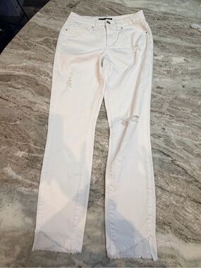 Royalty For Me Curvy Fit White Distressed Jeans Raw Hem Straight Leg Denim 4